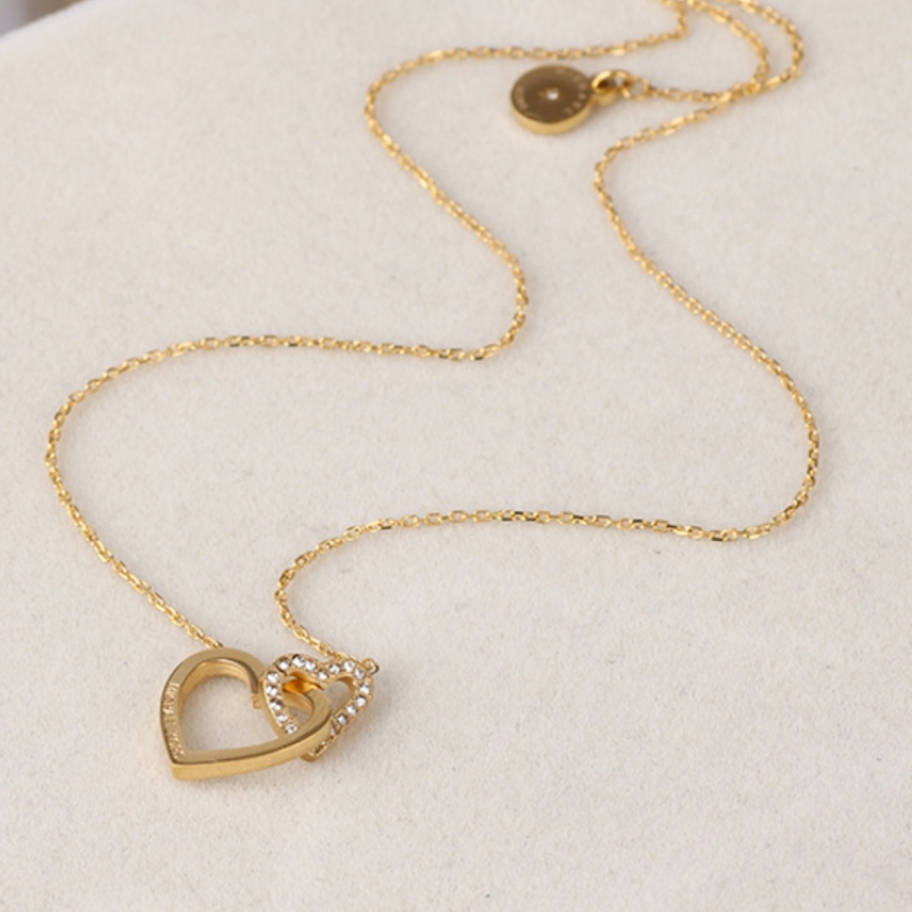 Michael Kors Double Heart Crystal Gold Necklace - Picture 5 of 8